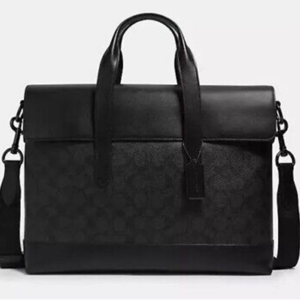 Coach Leather Hamilton Portfolio Brief Briefcase Laptop Signature Monogram Bag